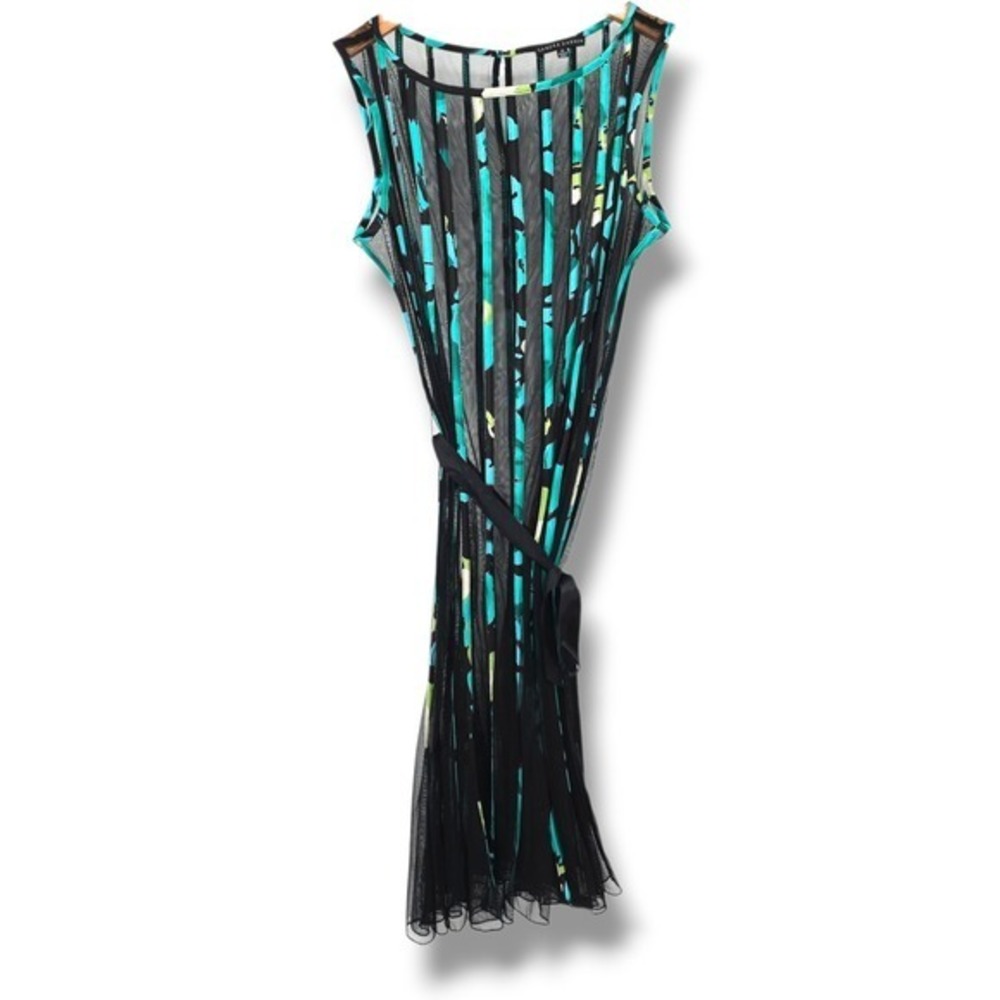 Sandra Darren Women's Black Green Sheer Overlay‎ Dress Size 14 Sleeveless